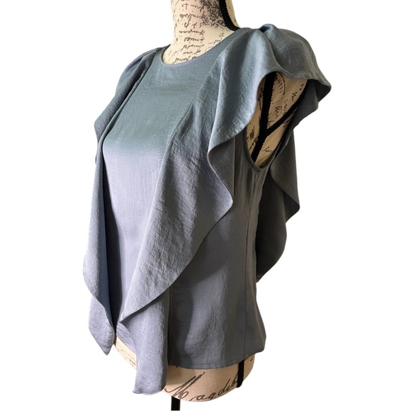 Ruffled Short Sleeve Blue Gray Blouse Top for Women Size S Small - Picture 5 of 8